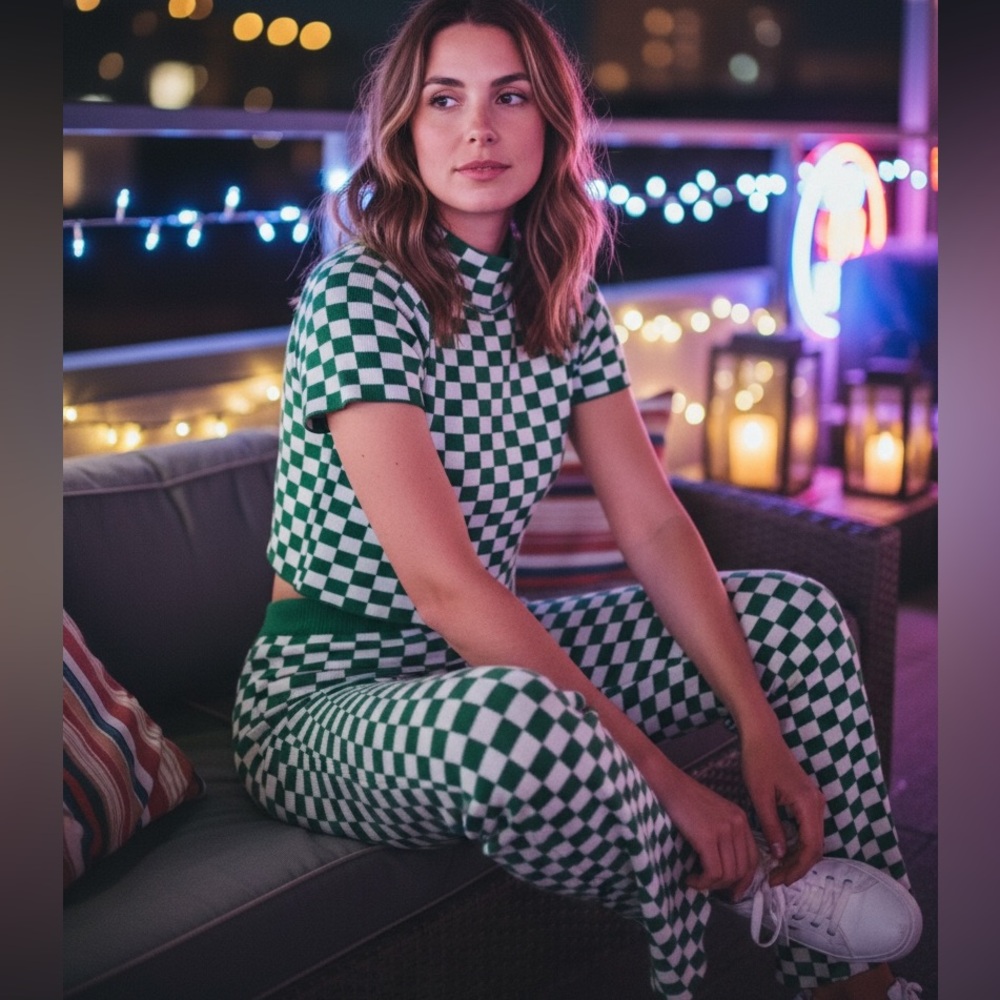 Love Sense Green Checkered Knit Matching Set